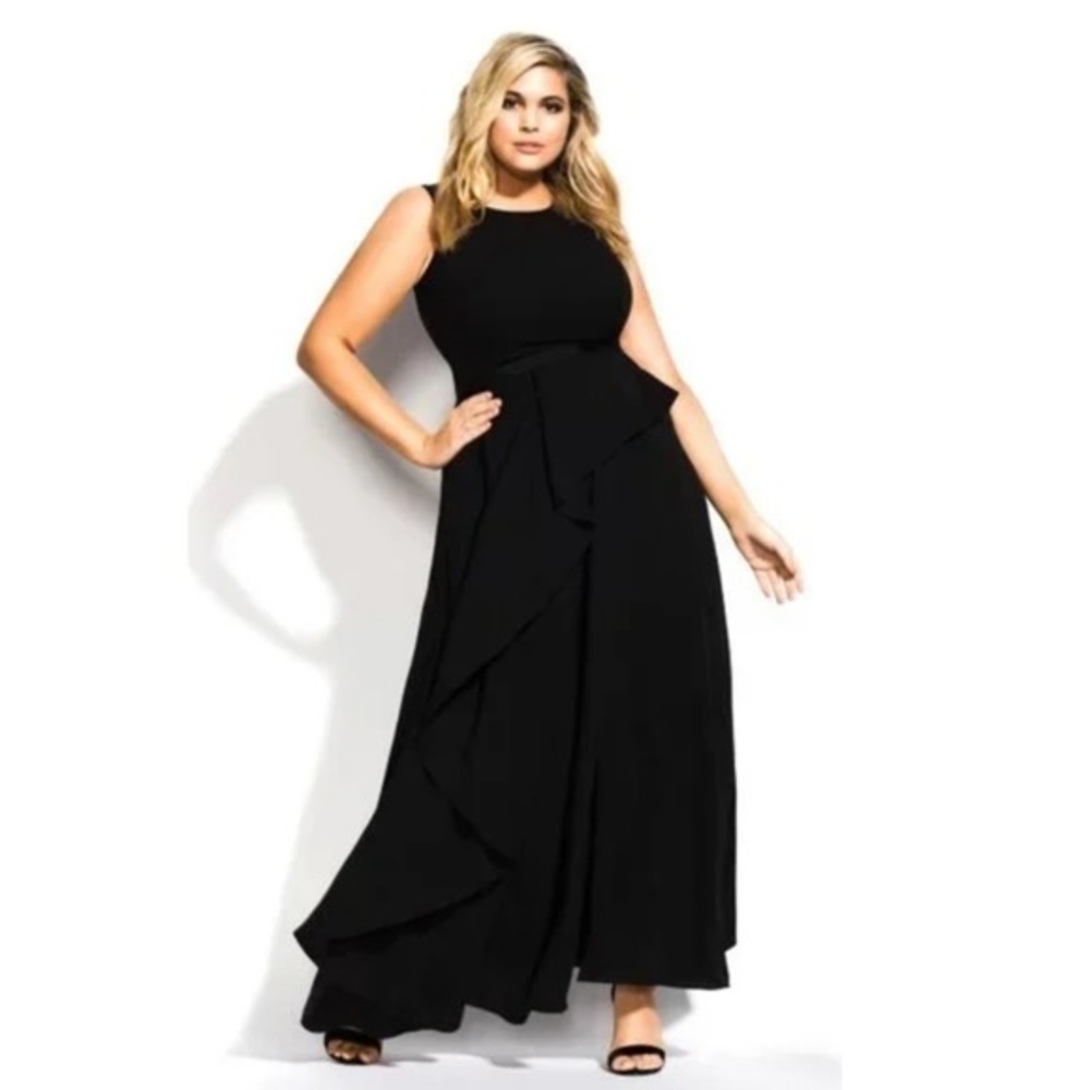 City Chic Maxi Antilla Black peplum ruffle maxi dress plus size large 20 2x new